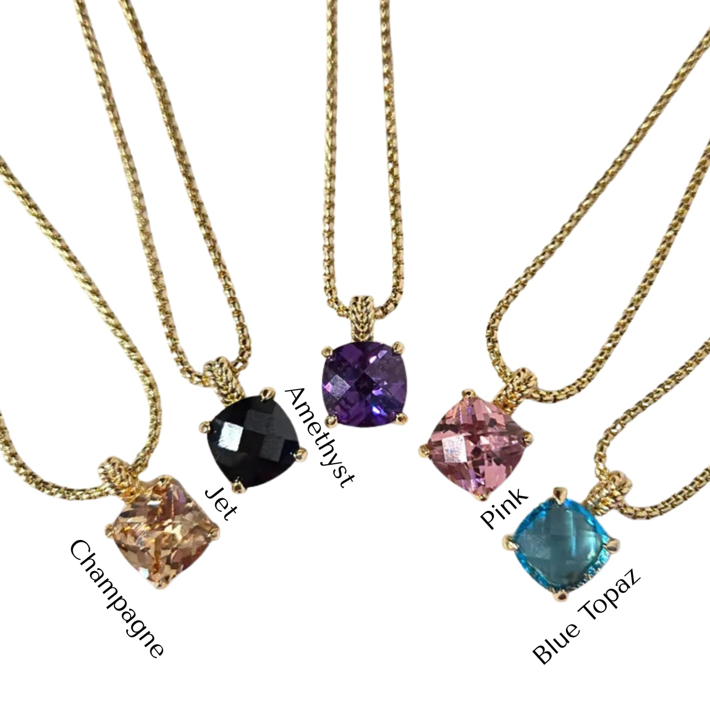 Cushion Cut Gem Necklace (5 colors)