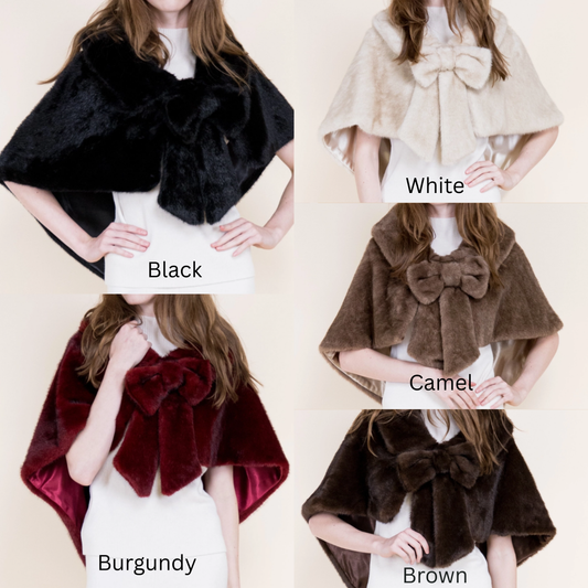 Bow Clip on Faux Fur Cape (5 colors)