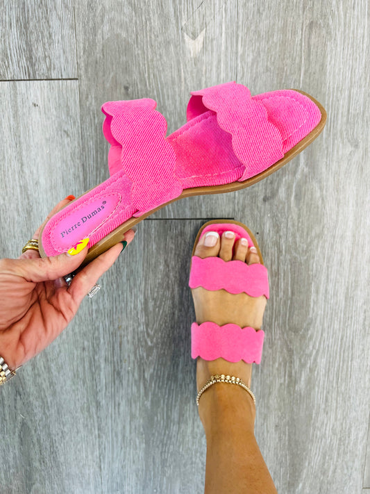 Fuchsia Scalloped Trim Sandals