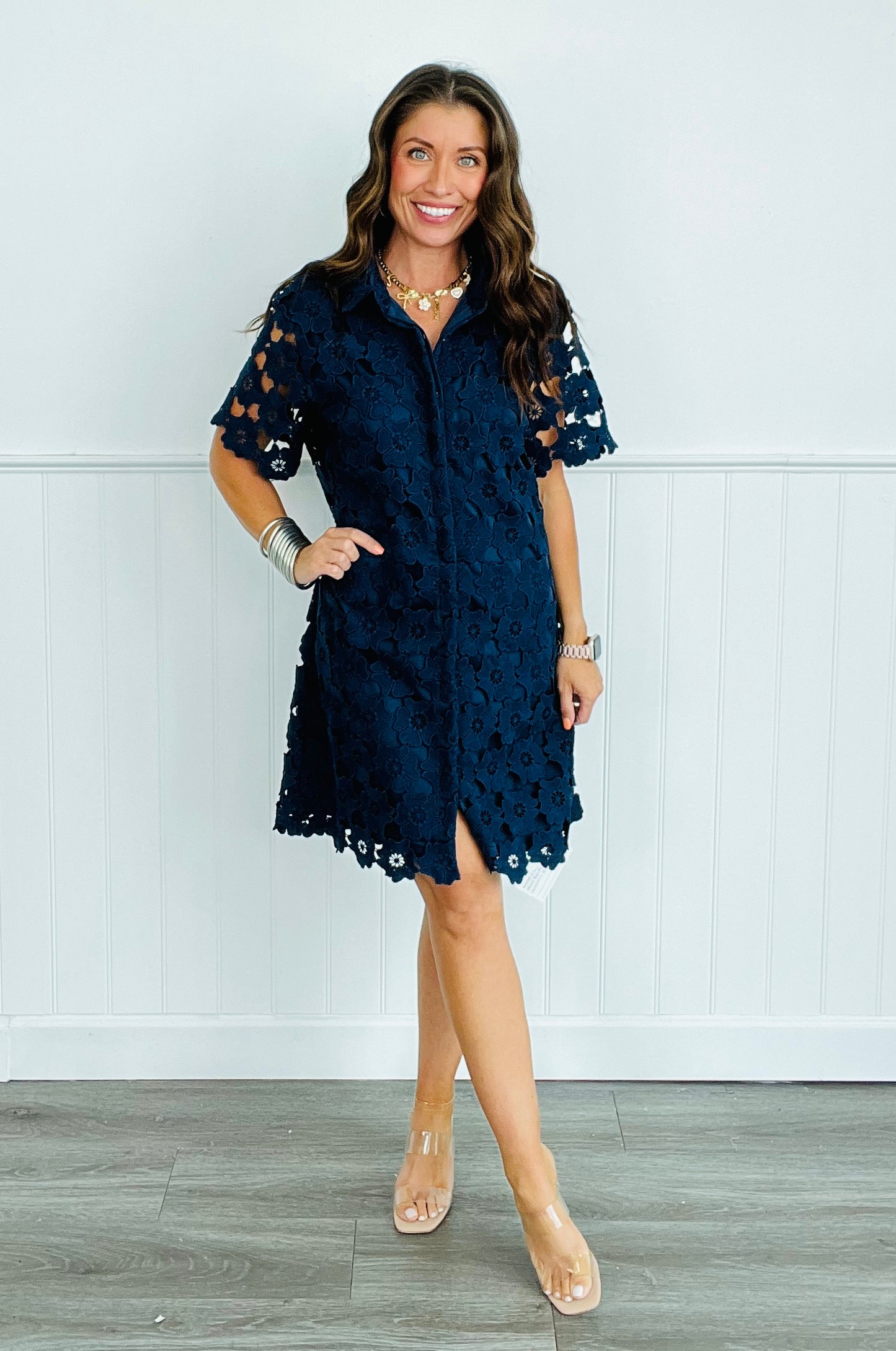 Navy Lace Mini Dress (Reg)