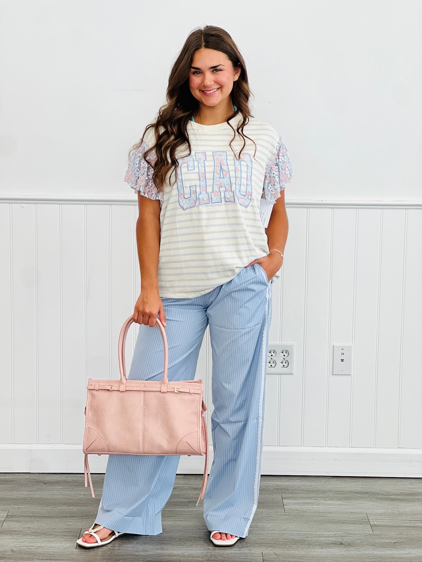 Striped Lace Trim Boxer Pants (Reg.)-2 Colors