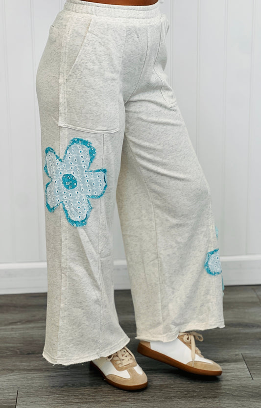 Light Grey Floral Patch Pants (Reg & Plus)
