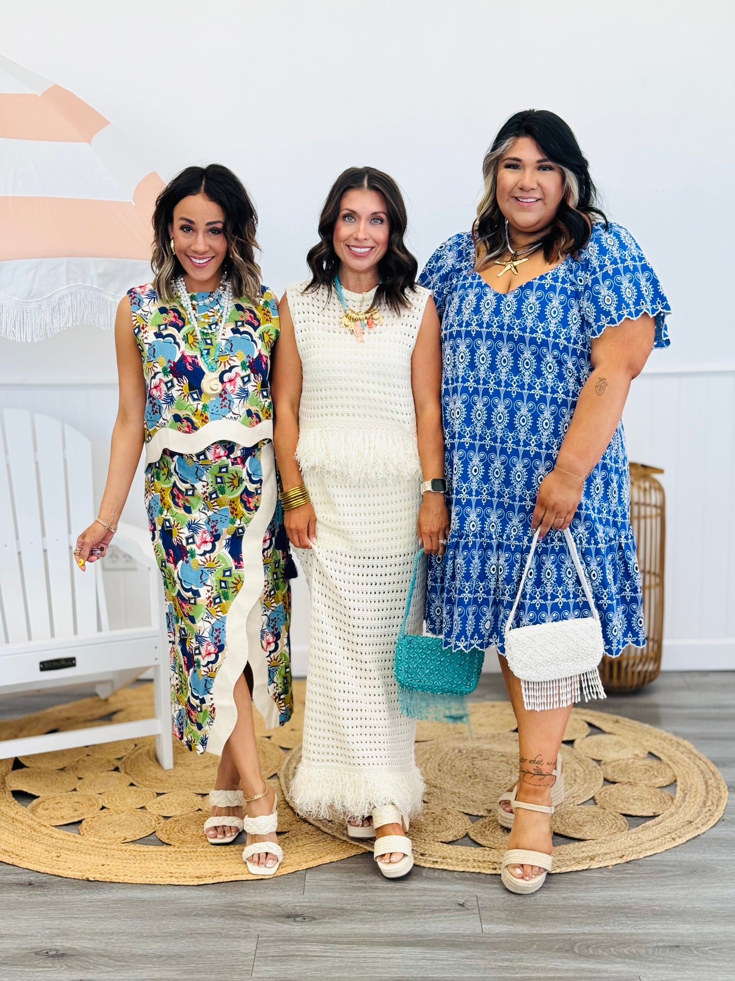 Royal/White Relaxed Eyelet Scalloped Mini Dress (Reg. & Plus)