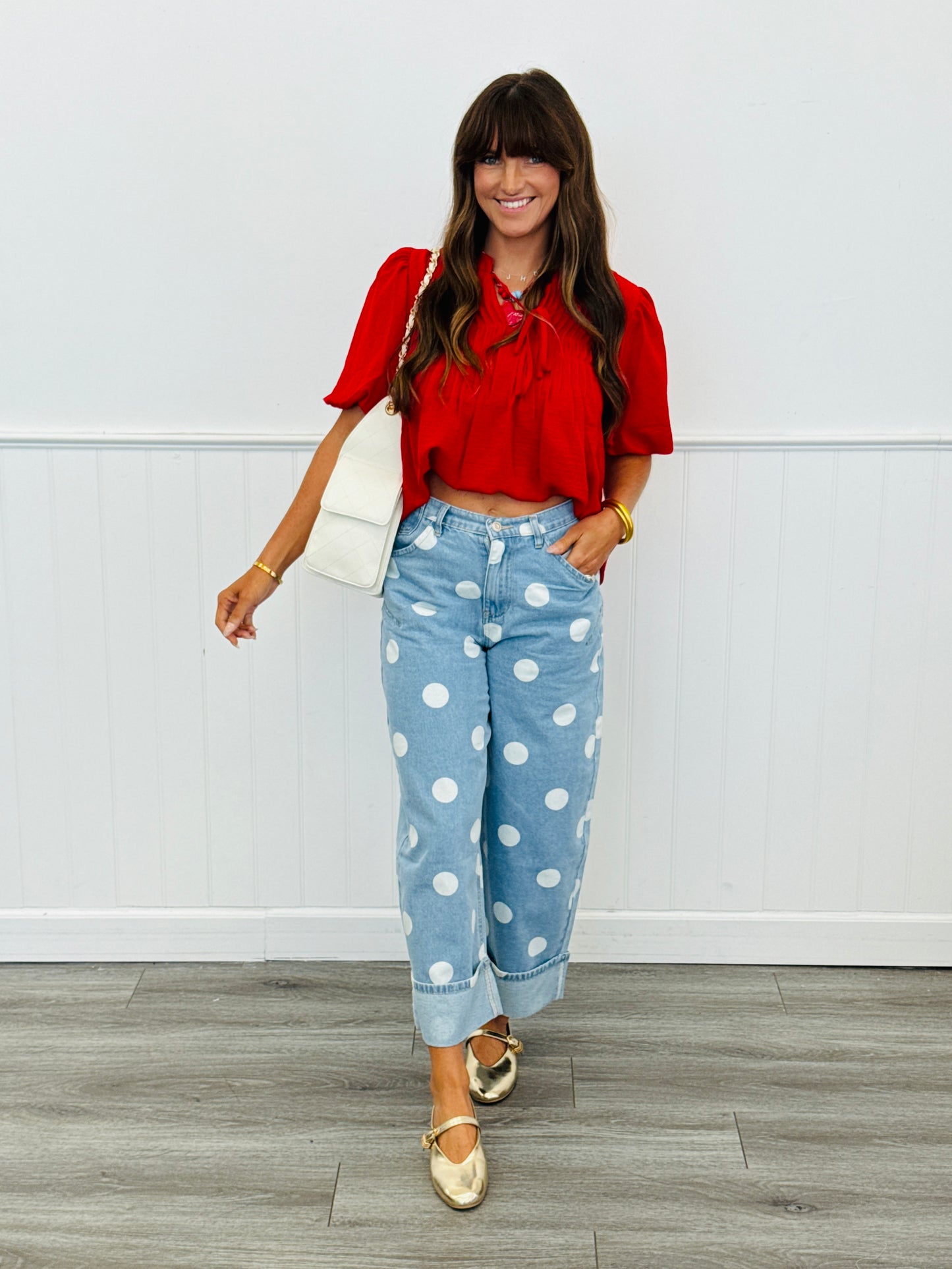 Lt. Denim Polka Dot Cuffed Hem Barrel Pants (Reg.)
