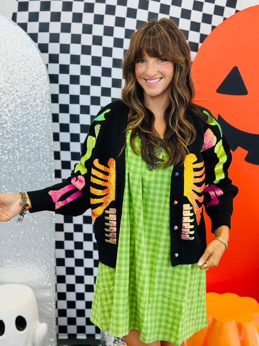 Queen Of Sparkles Black Multi Sequin Skeleton Cardigan (Reg. and Plus)
