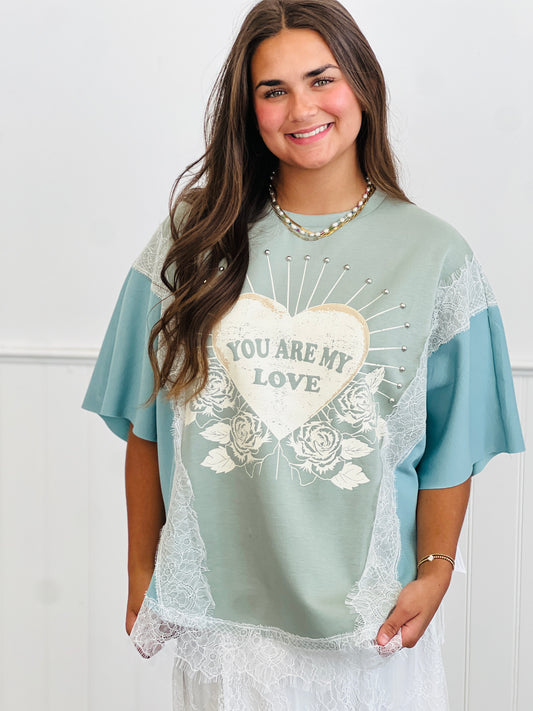 Sage You Are My Love Lace Detailed Top (Reg. and Plus)