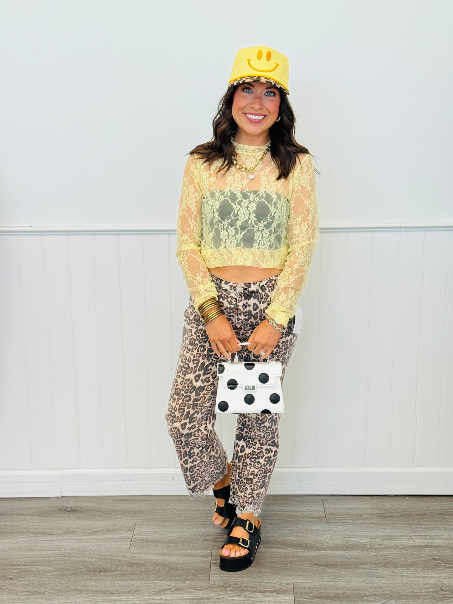 Lemon Mesh Floral Print Lace Top (Reg. and Plus)