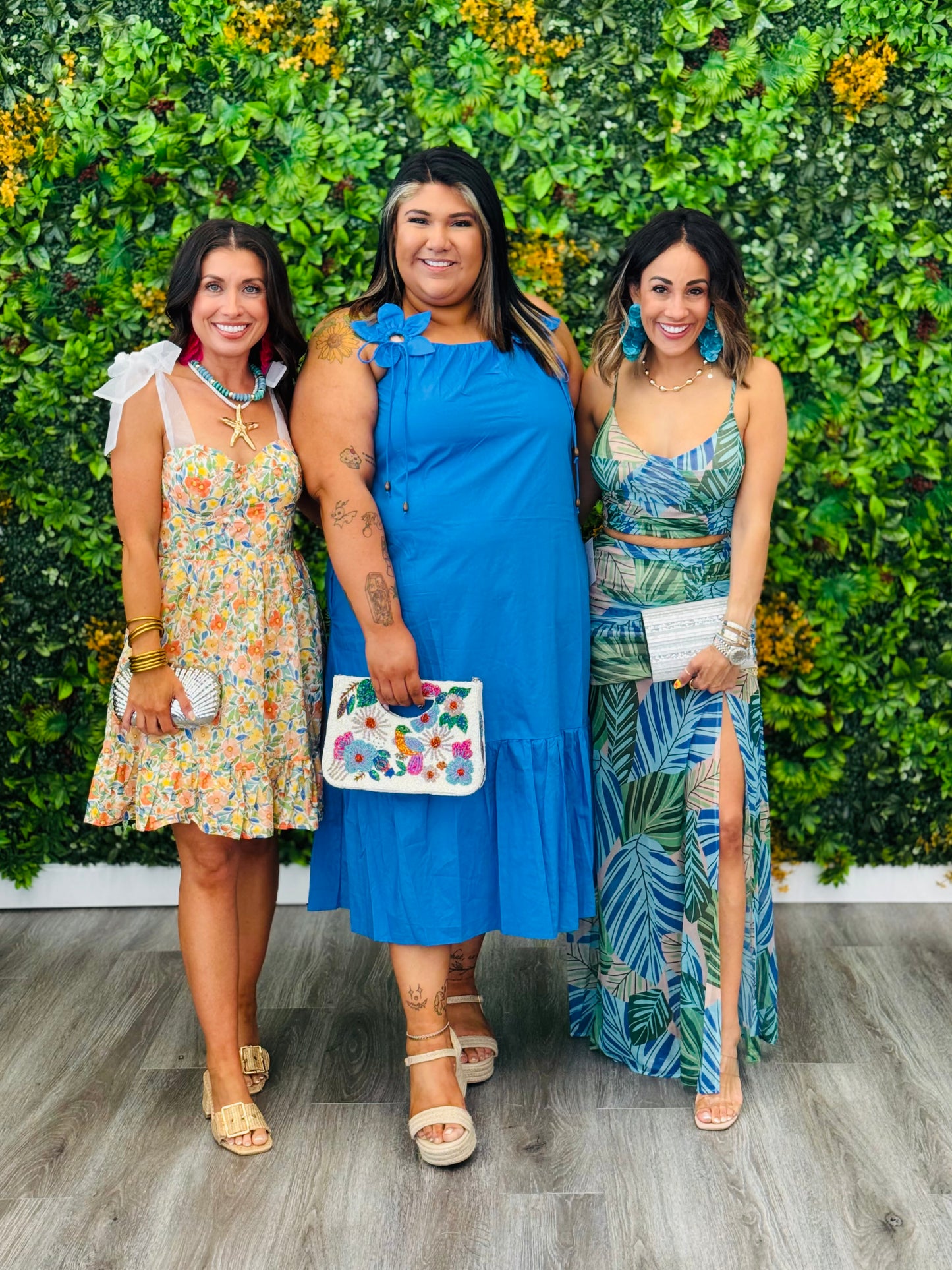 Ocean Blue 3-D Floret Midi Dress (Reg & Plus)