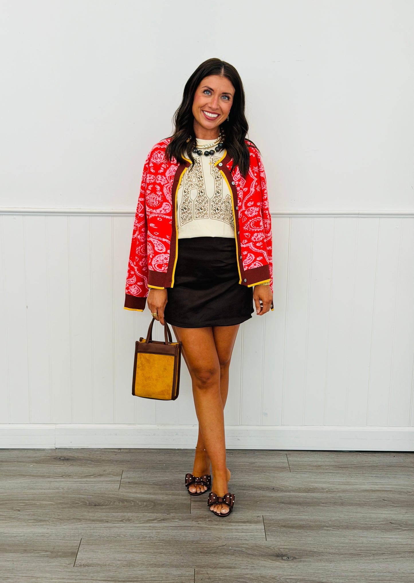 Poppy Red Paisley Knit Sweater Cardigan (Reg.)