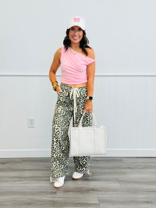 Drawstring Cuff Leopard Print Pants (Reg & Plus)
