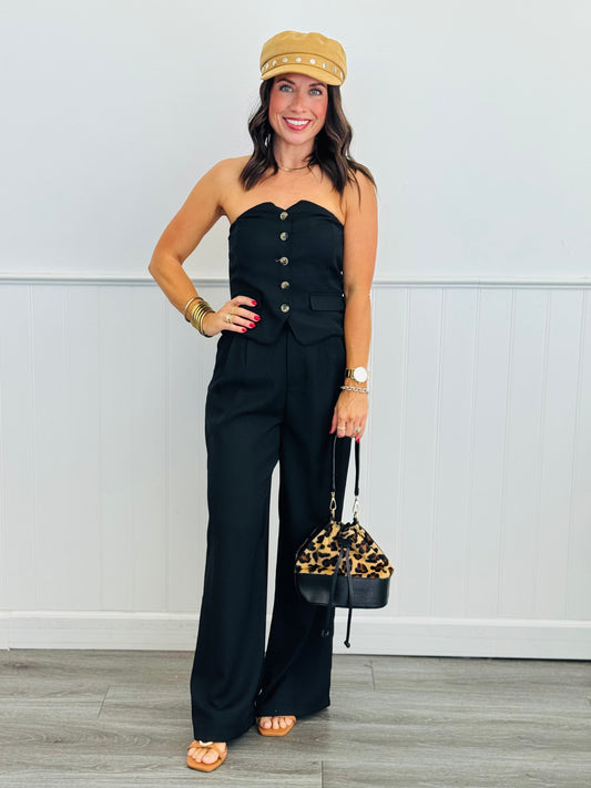 Black Button Bustier & Pants Set (Reg.)
