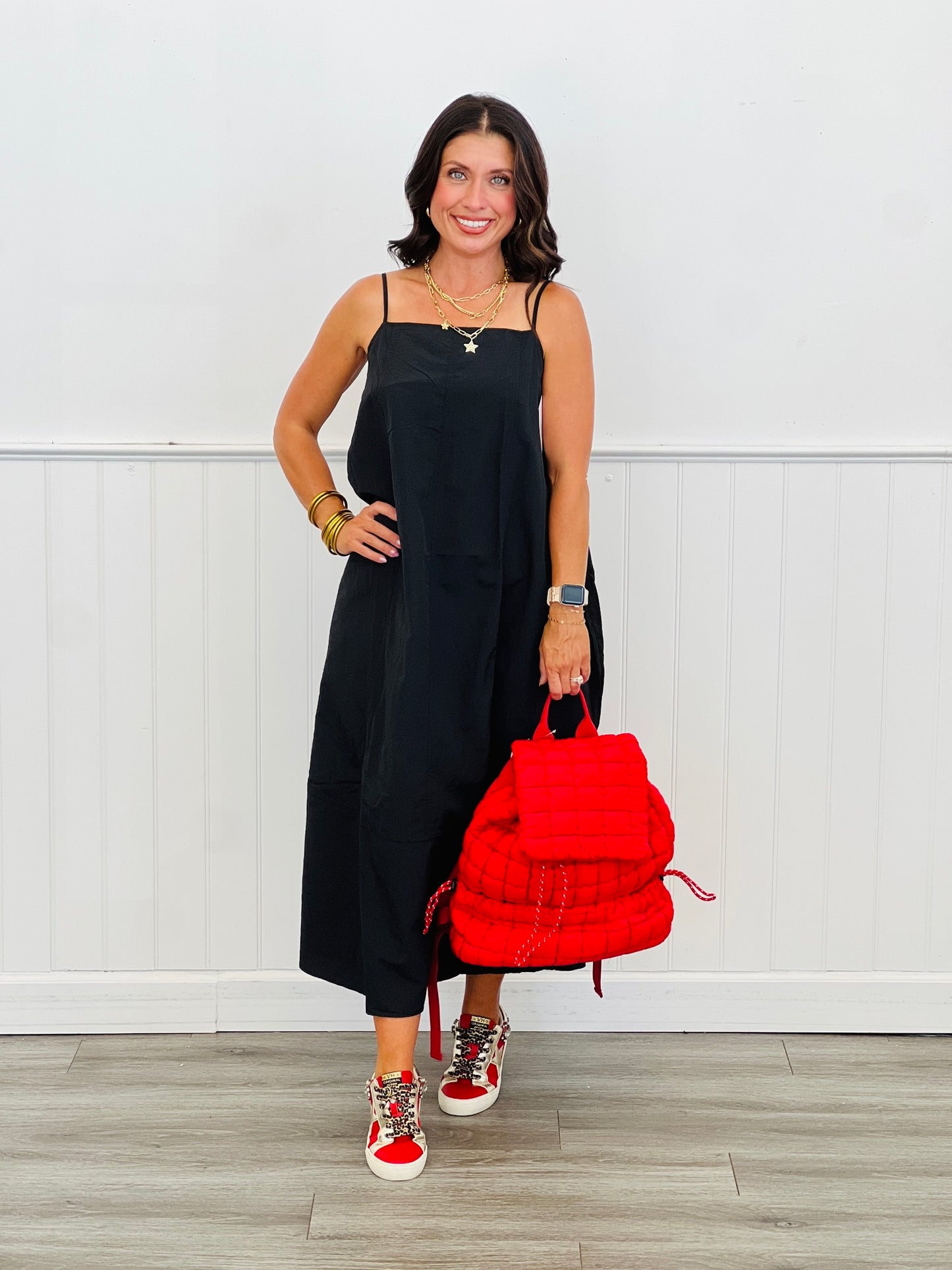 Black Chinlon Knit Maxi Sun Dress (Reg & Plus)