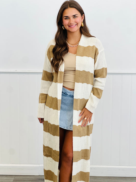 POL Cream/Mocha Striped Maxi Cardigan (Reg.)