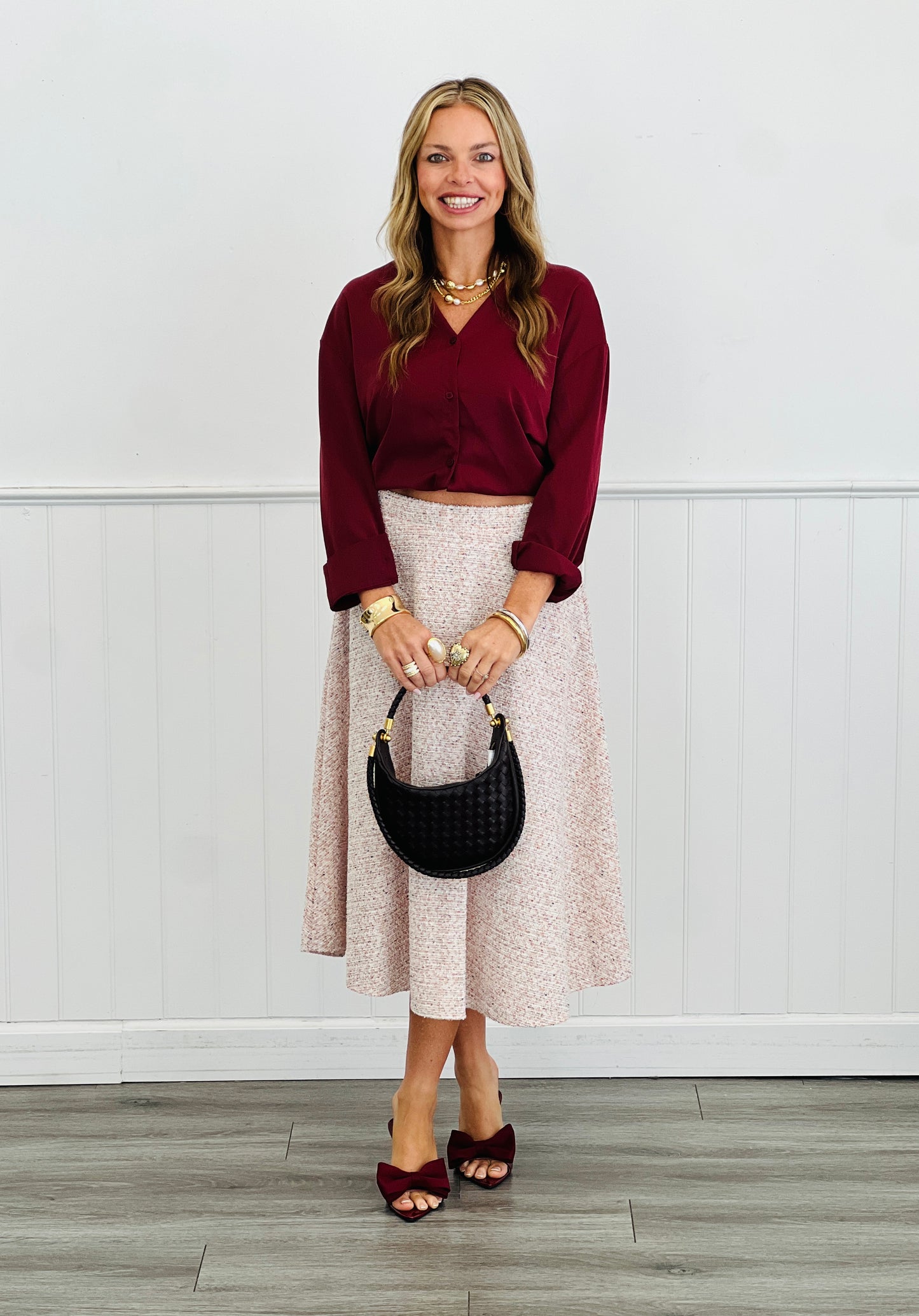 Blush/Pink Tweed Midi Skirt (Reg & Plus)