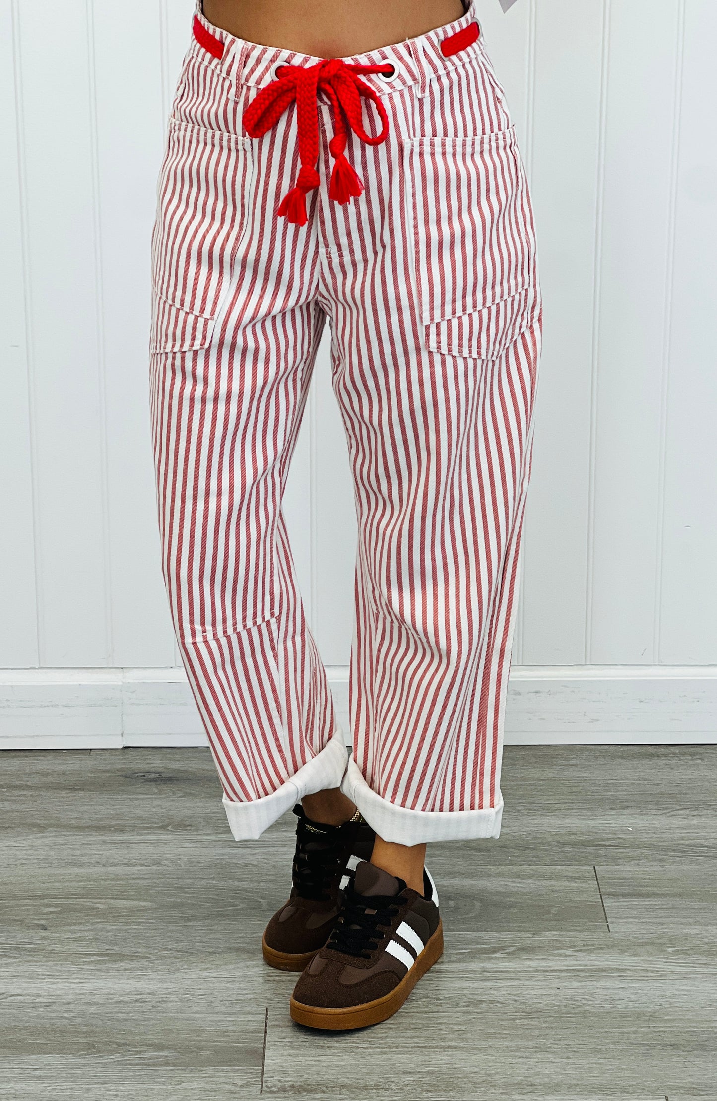 Striped Grommet Waist Denim Barrel Pants (Reg.)-2 Colors