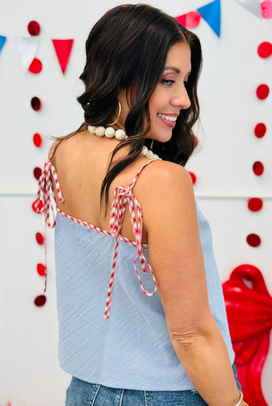Dusty Blue Contrast Trim Tank Top (Reg.)