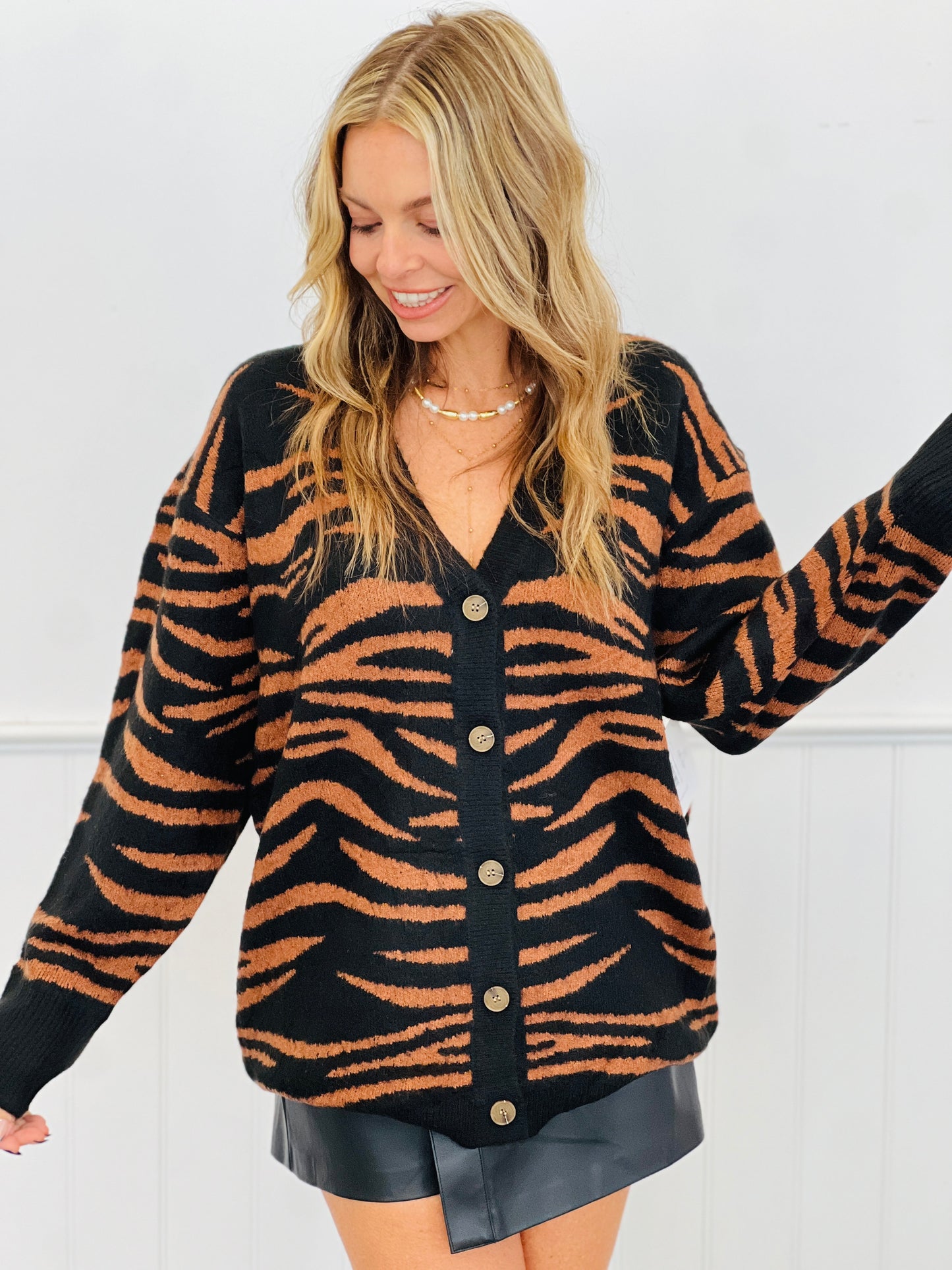 Zebra Print Button Up Cardigan (One Size) - 4 Colors