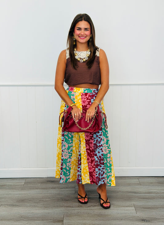 Mixed Floral Print Midi Skirt (Reg. & Plus)