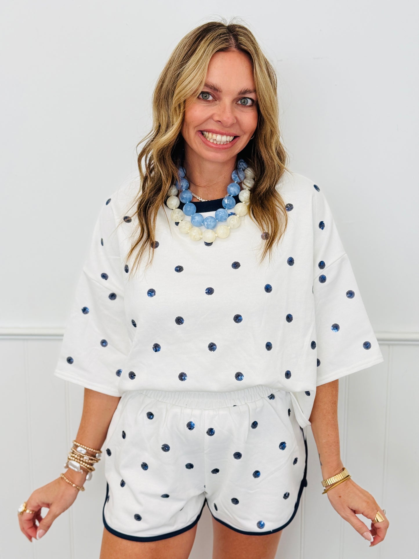 Sequined Polka Dot Pullover Top (Reg.)-2 Colors