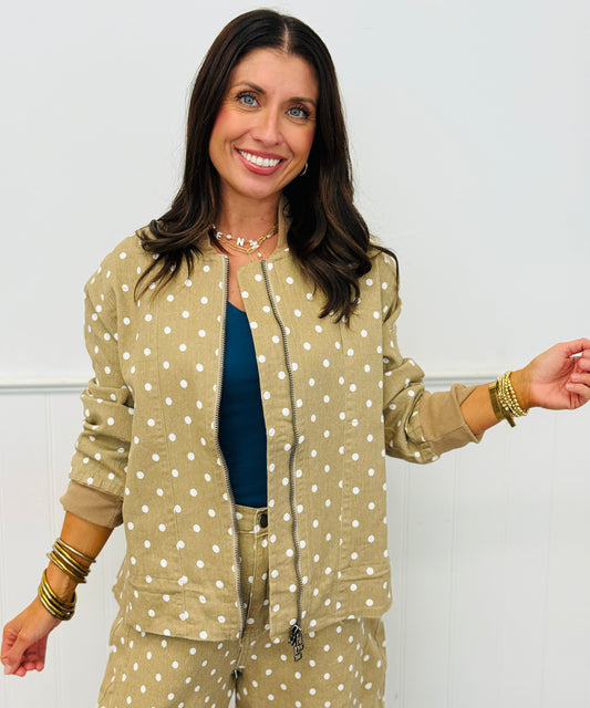 Taupe Polka Dot Zip Up Jacket (Reg. and Plus)