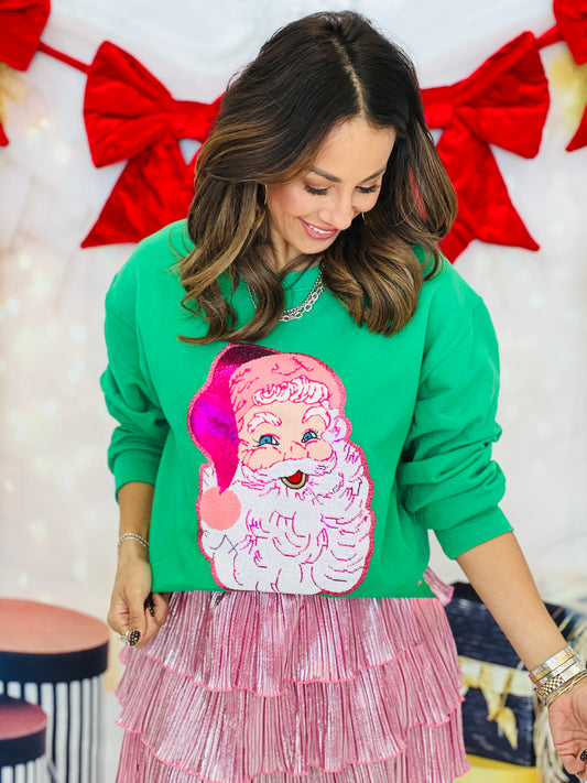 Green Santa Sequin Patch Sweatshirt (Reg. and Plus)