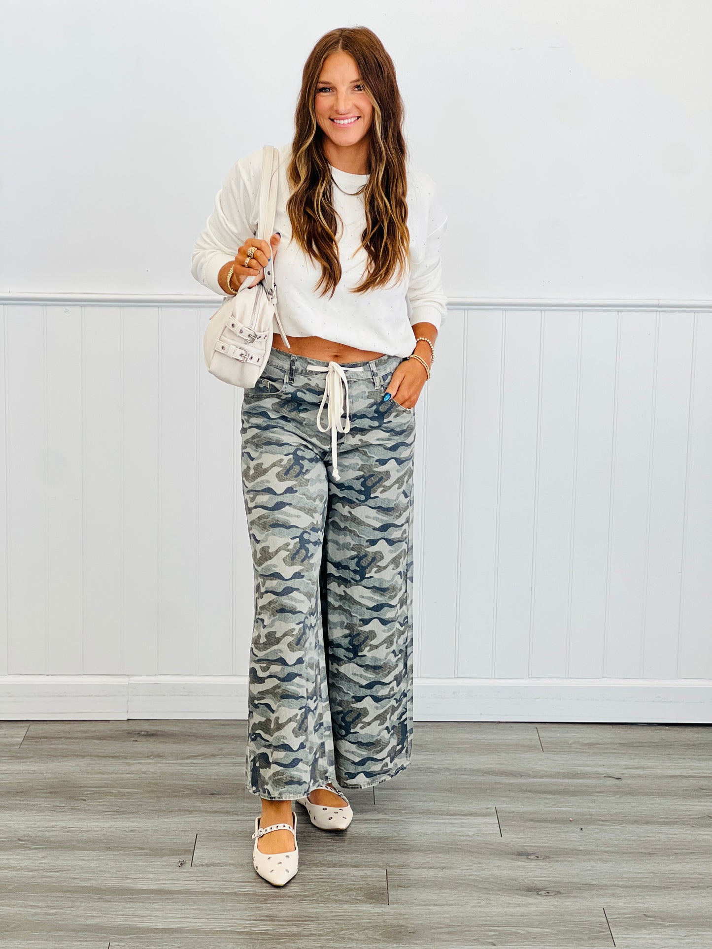 Camo Drawstring Wide Leg Pants (Reg.)