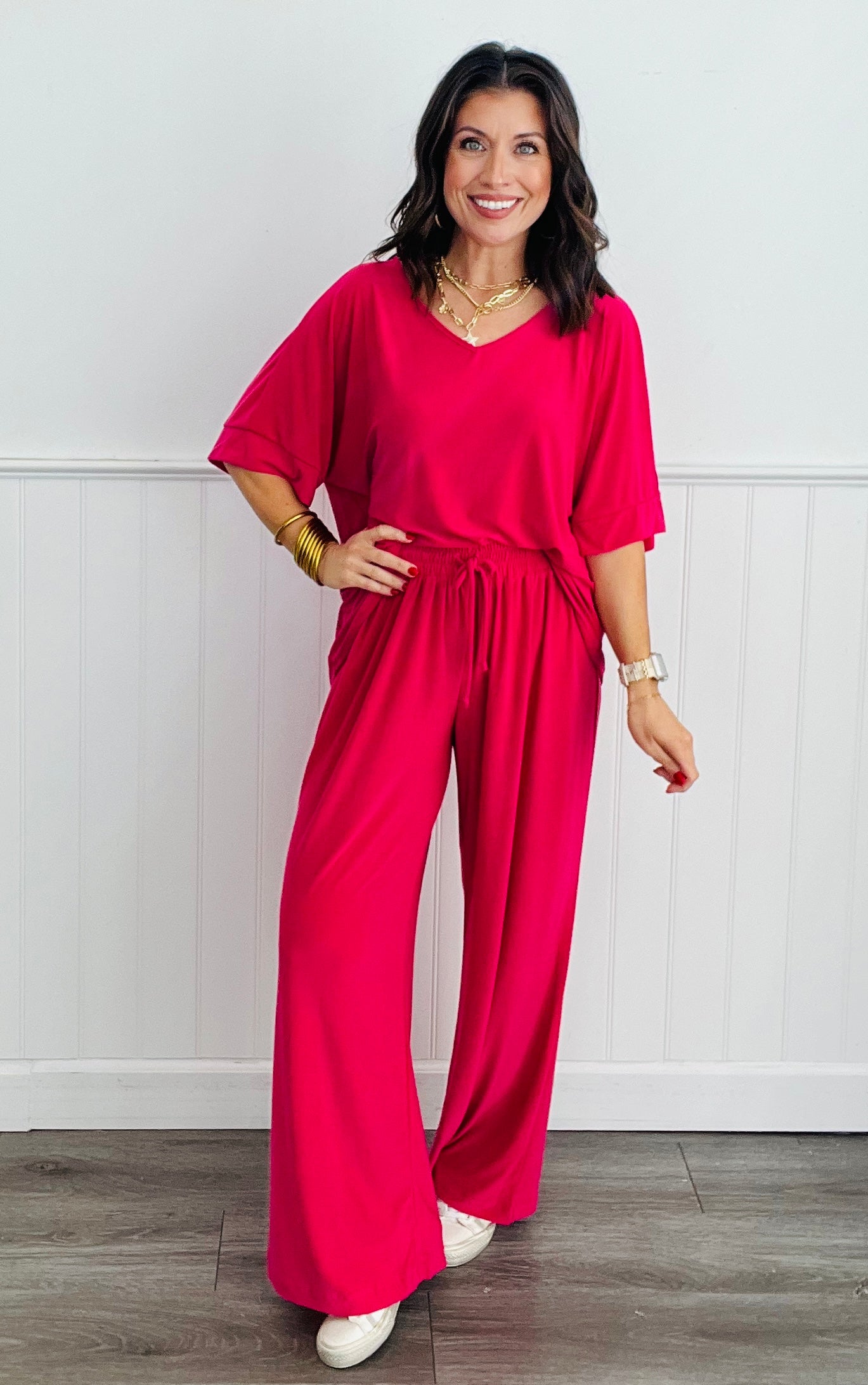Dear Scarlett Yes Please V-Neck Top & Pants Set (Reg. and Plus) - 8 Colors