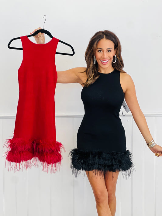 Sleeveless Fux Fur Trimmed Mini Dress (Reg.) - 2 Colors