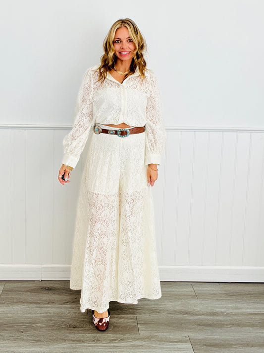 Ivory Lace Long Sleeve With Wide Pants Set (Reg.)
