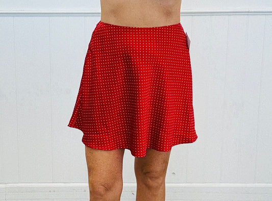 Red/White Polka Dot Bias Cut Mini Skirt (Reg.)