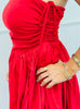 Red Ruched Side Tie Strapless Midi Dress (Reg)