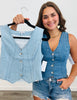 Denim Button Up Vest Top (Reg & Plus)-2 Colors