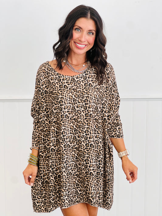 Leopard Drop Shoulder Boxy Top (Reg. and Plus)