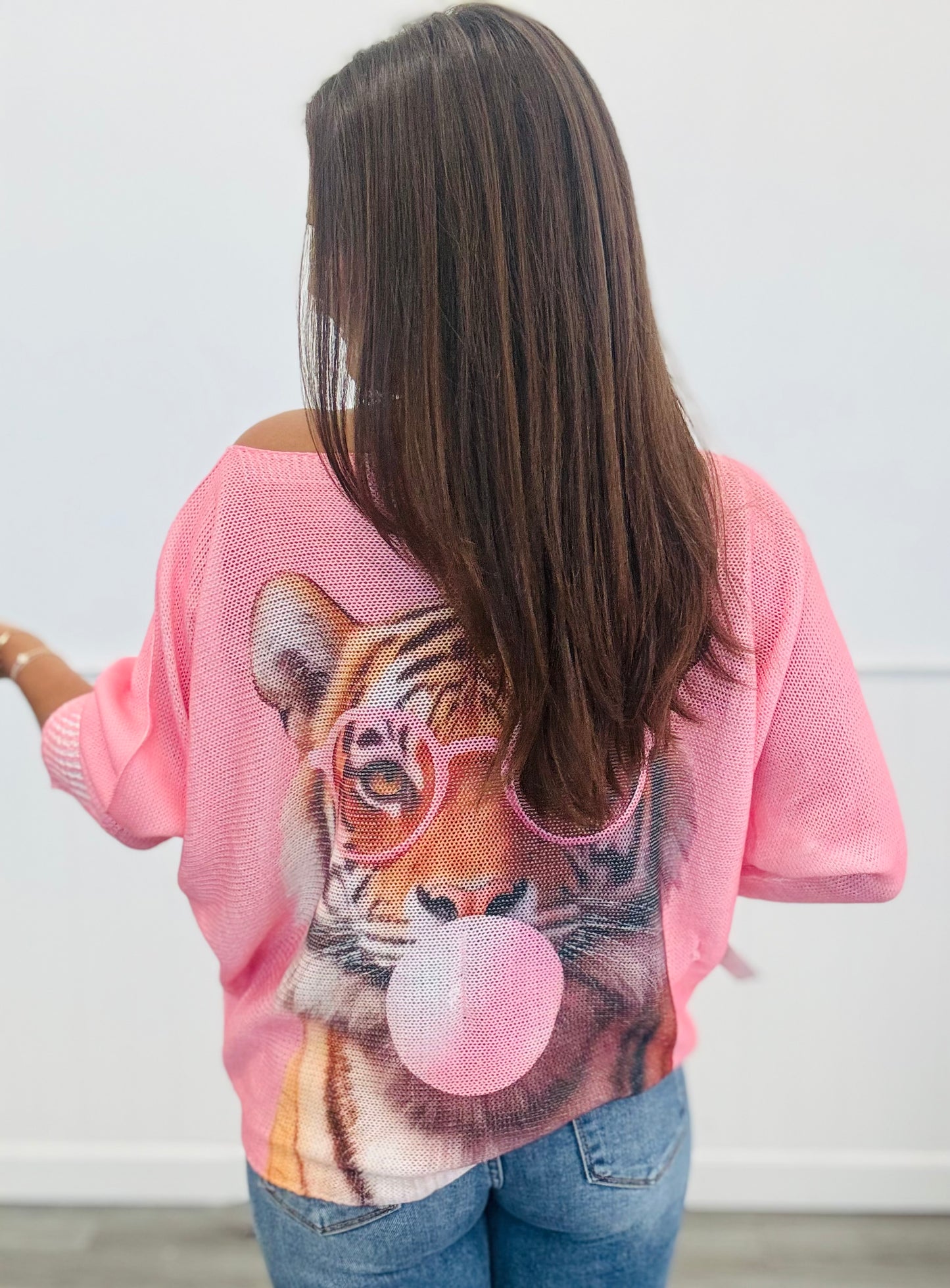 Pink Bubblegum Tiger Pullover Top (One Size)