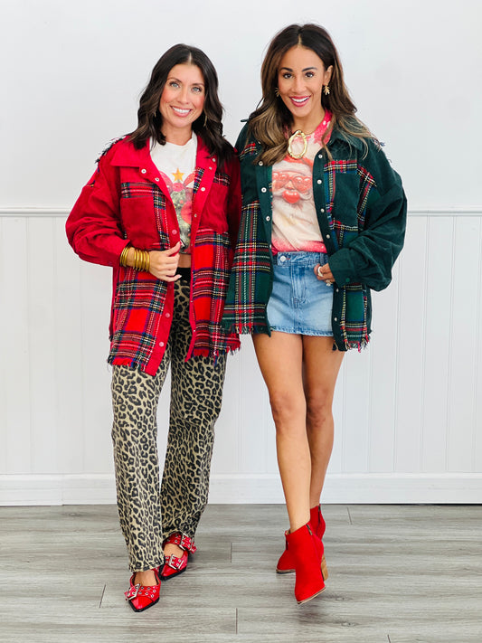 Corduroy & Plaid Color Block Shacket (Reg & Plus)-2 Colors