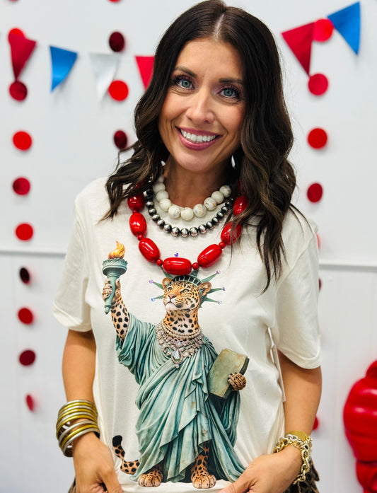 Statue Of Liberty Leopard Bling Tee (Reg. and Plus)