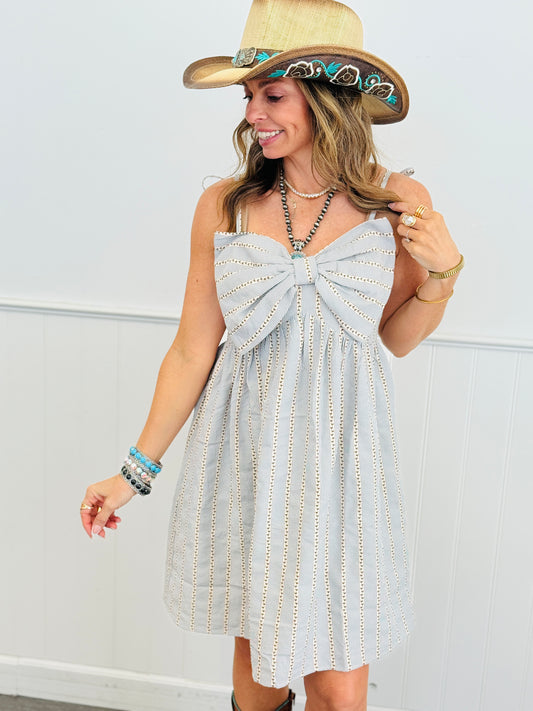 Blue Bow Front Mini Dress (Reg. and Plus)