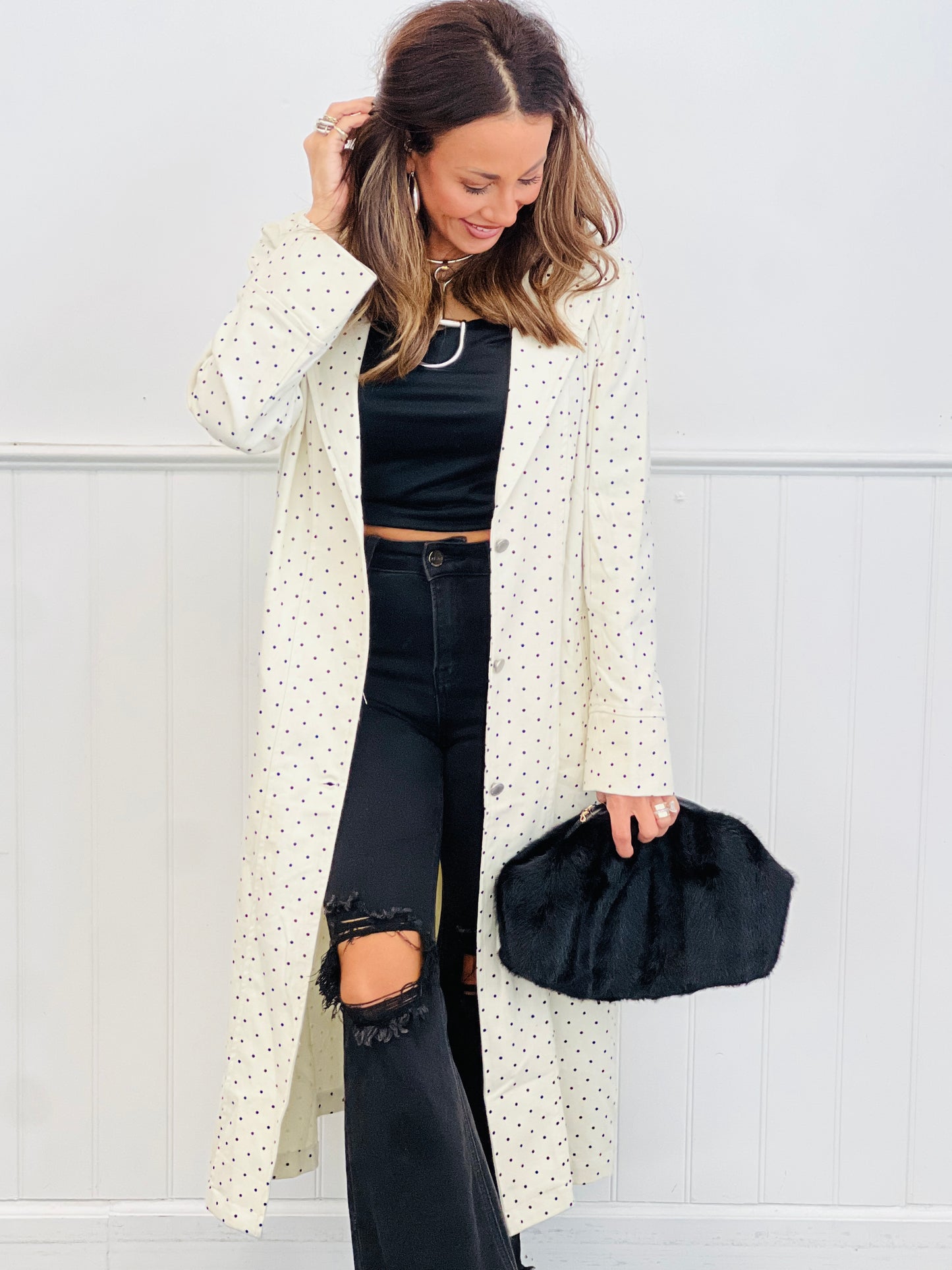 Cream Polka Dot Duster Jacket (Reg & Plus)