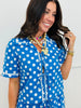 Queen Of Sparkles Blue & White Rickrack Polka Dot Tie Up Top (Reg. & Plus)