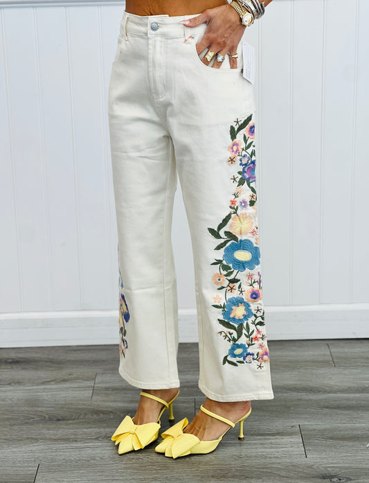 Ivory Multi Garden Delight Embroidered Jeans (Reg.)