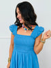 Malibu Blue Flare Sleeve Midi Dress (Reg & Plus)