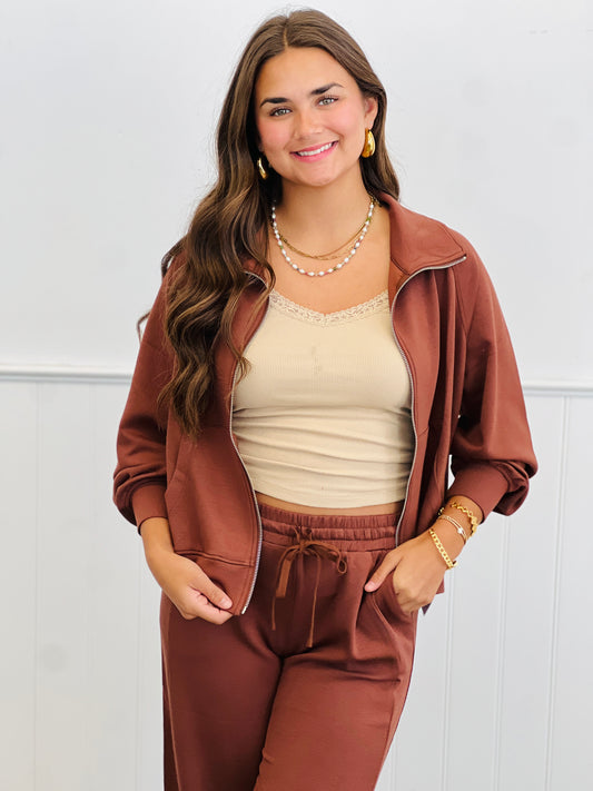 Chestnut Scuba Modal Zip Up Jacket (Reg.)