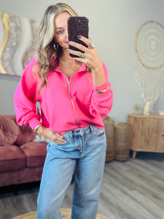 Taffy Pink Scuba Modal Zip Up Jacket (Reg.)