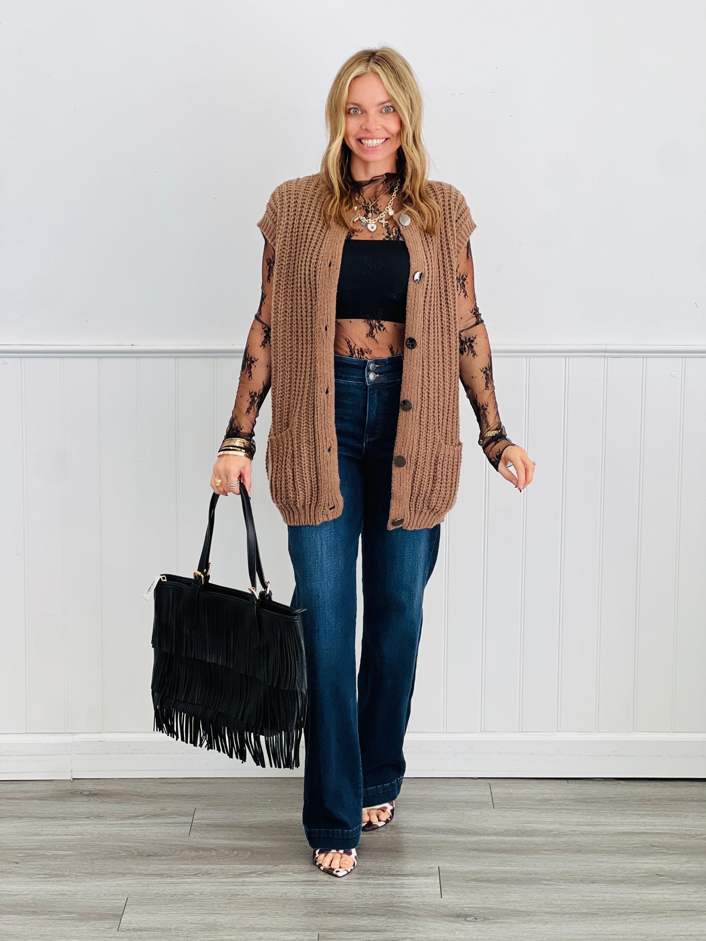 Brown Chunky Knit Sweater Vest Top (Reg & Plus)