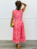 Pink Red Floral Print Sleeveless Midi Dress (Reg & Plus)