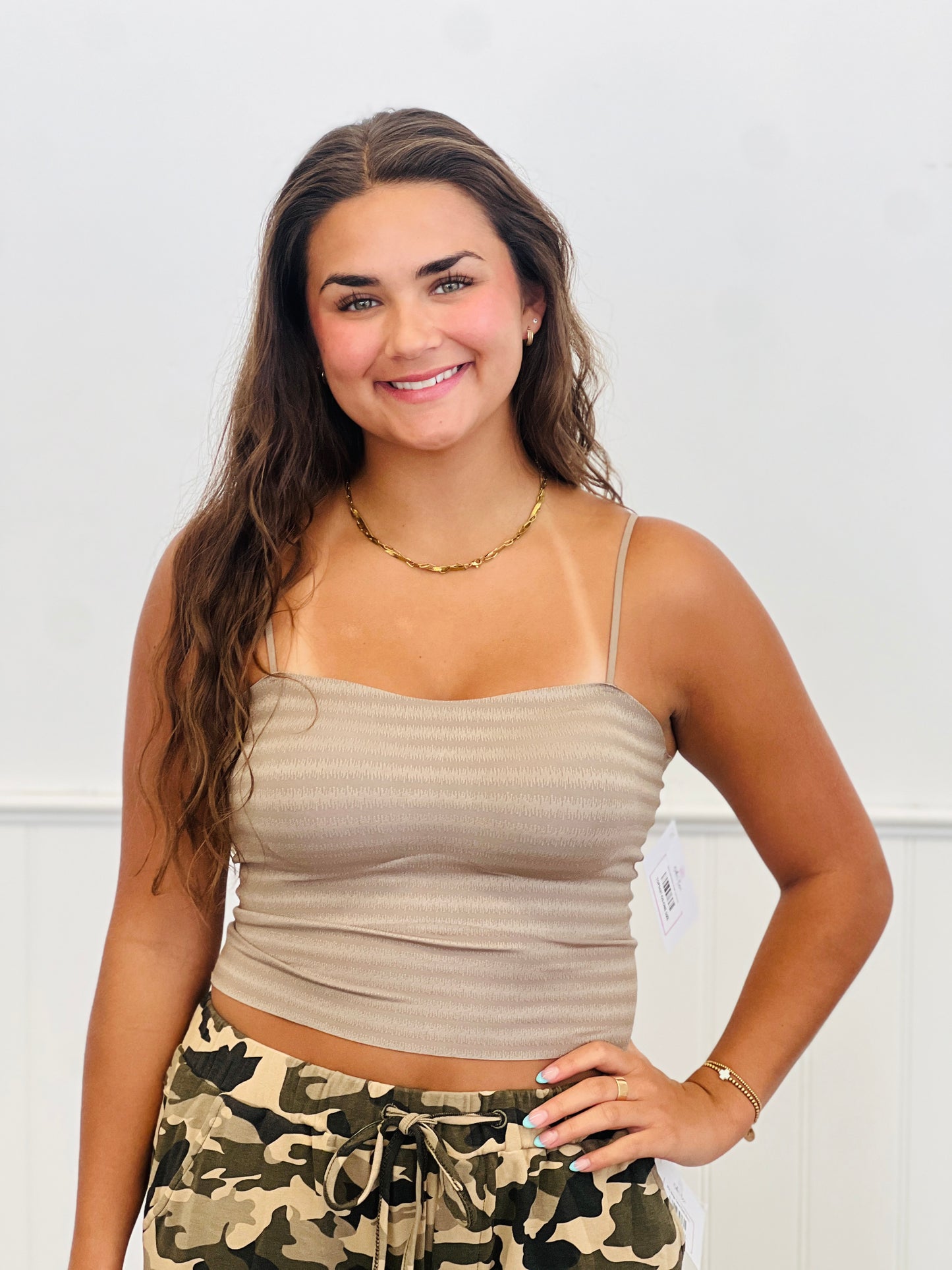 Mocha Lined Shimmer Bralette Cami Top (OS)