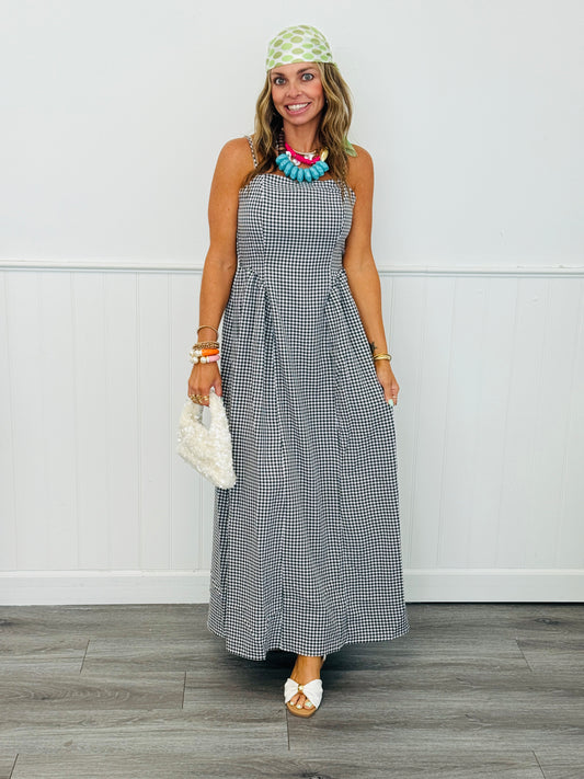 Black/White Gingham Sleeveless Maxi Dress (Reg.)