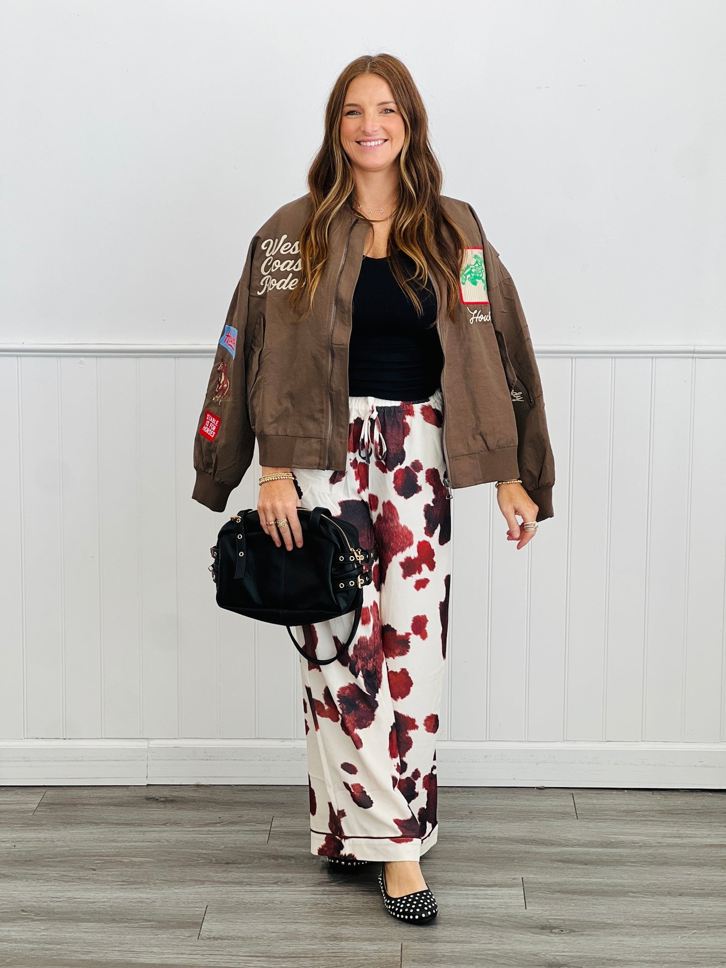 Mocha West Coast Rodeo Embroidered Bomber Jacket (Reg & Plus)