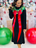Queen Of Sparkles Black, Green & Red Sequin Wreath Midi Dress (Reg. and Plus)
