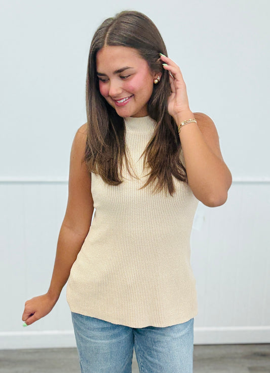 Beige Cut Out Back Halter Neck Top (Reg.)